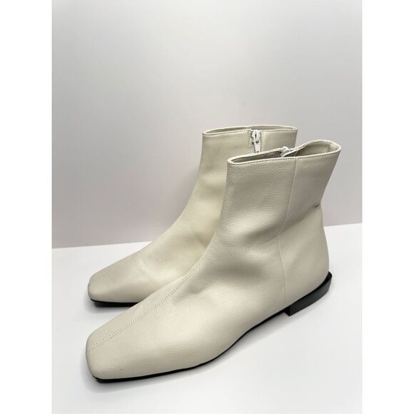 Paolo Boots Womens Size 5 Off White Leather Square Toe Side Zip Ankle Booties - Picture 4 of 11